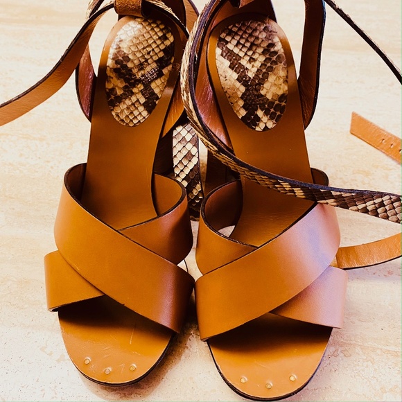 GUCCI Leather & Python Cross Ankle Wrap Heels - Picture 4 of 7